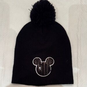 Disney Black Beanie with Sequin Mickey Design